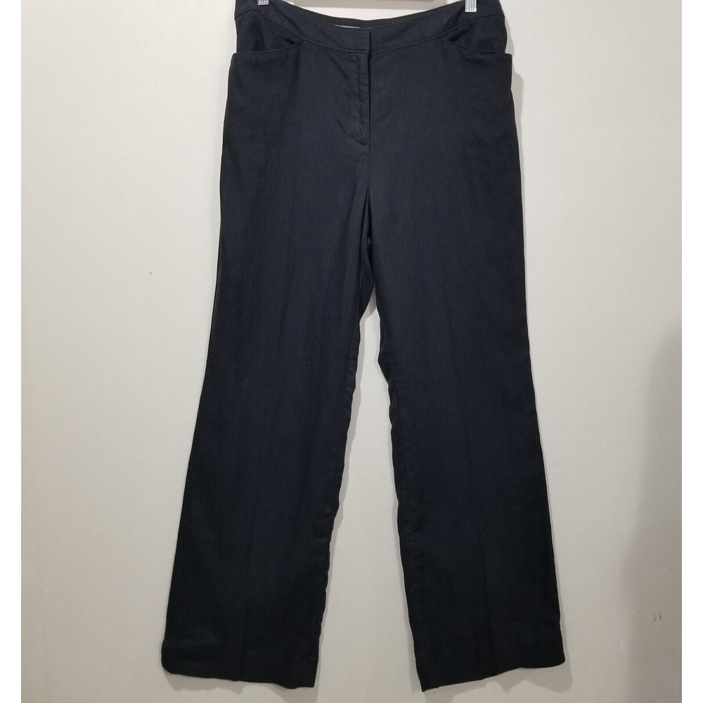 J Jill Linen Pants Wide Leg Trousers Black 12 Full Length High Waist Lagenlook